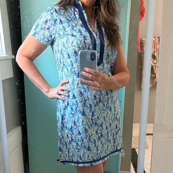 CABANA LIFE Twill Tape Mini Dress Upf 50 Nautical Sailboat Caftan Blue L NWT - Picture 3 of 10